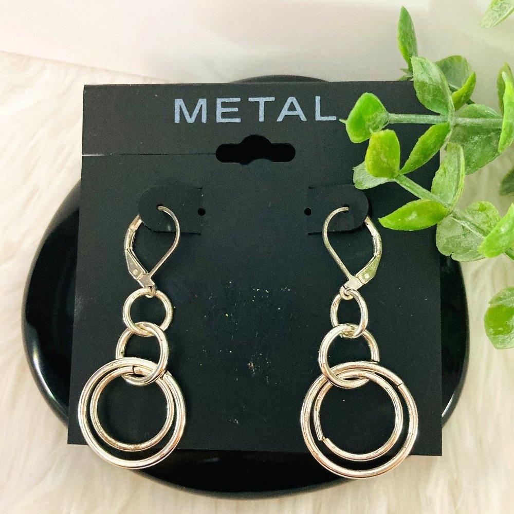 2/$12 silver drop/dangle three hoop/ring earrings